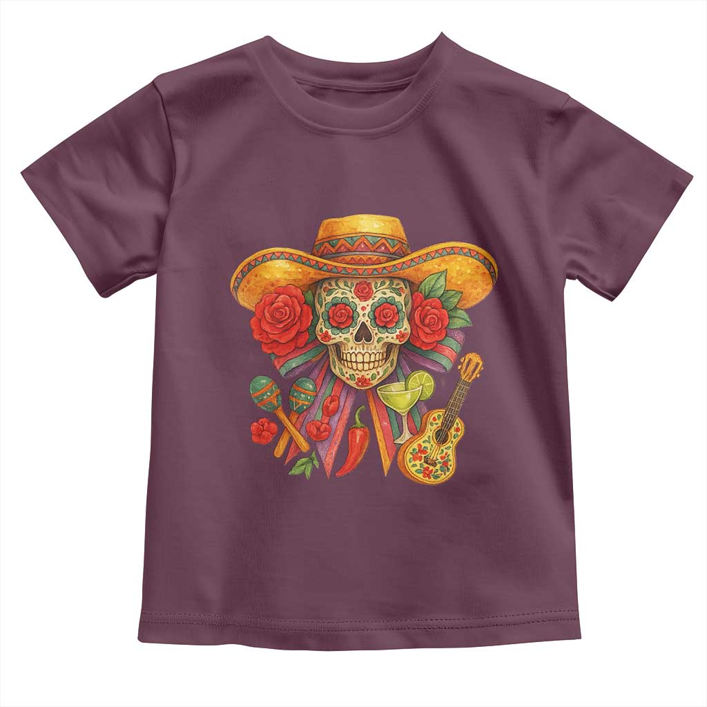 Funny Cinco De Mayo Sugar Skull Sombrero Hat Bow Toddler T Shirt