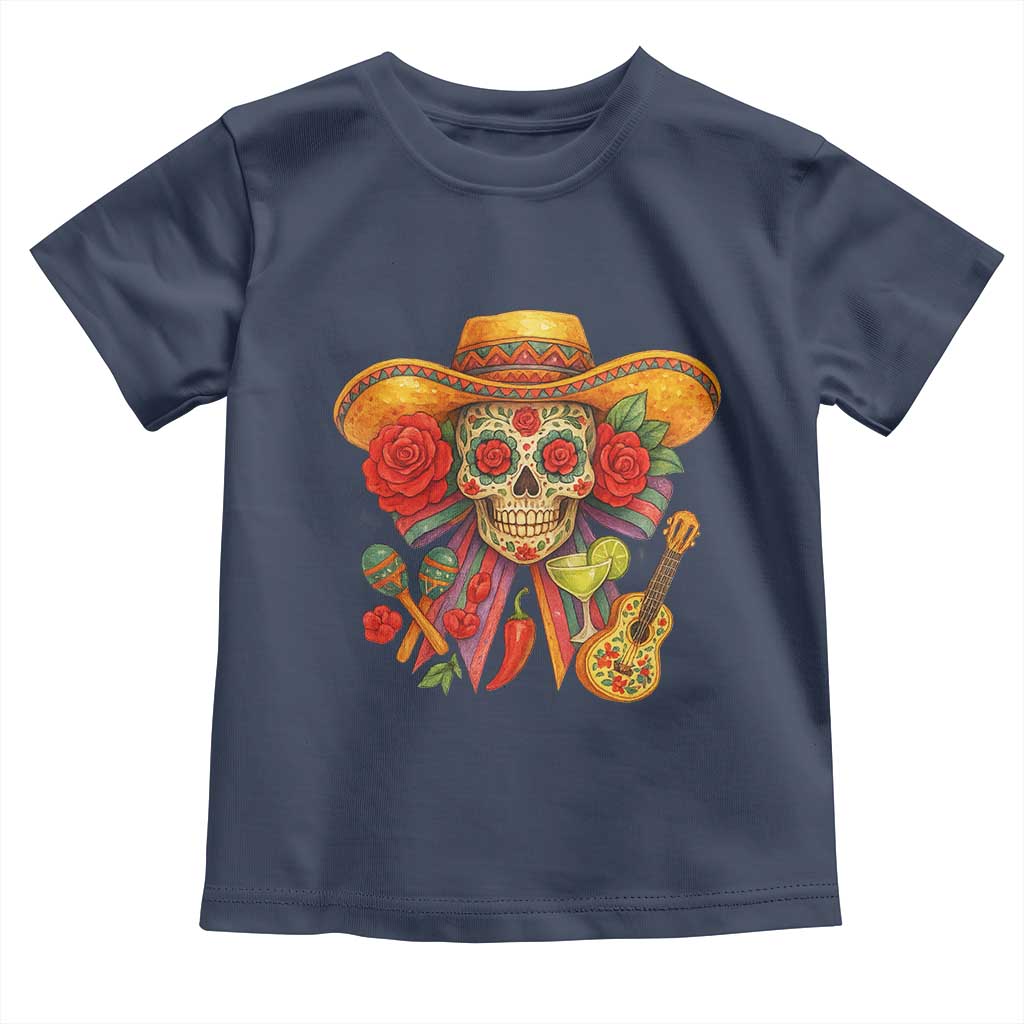 Funny Cinco De Mayo Sugar Skull Sombrero Hat Bow Toddler T Shirt