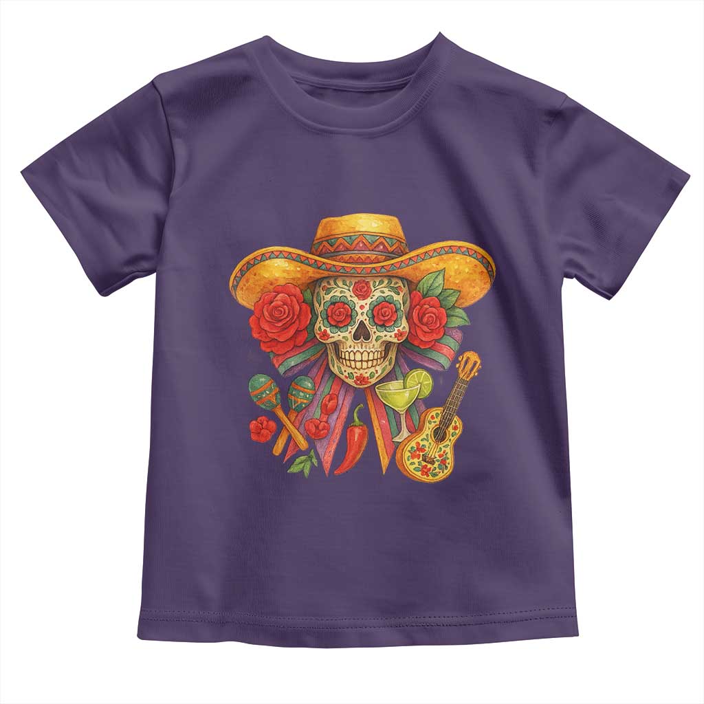Funny Cinco De Mayo Sugar Skull Sombrero Hat Bow Toddler T Shirt