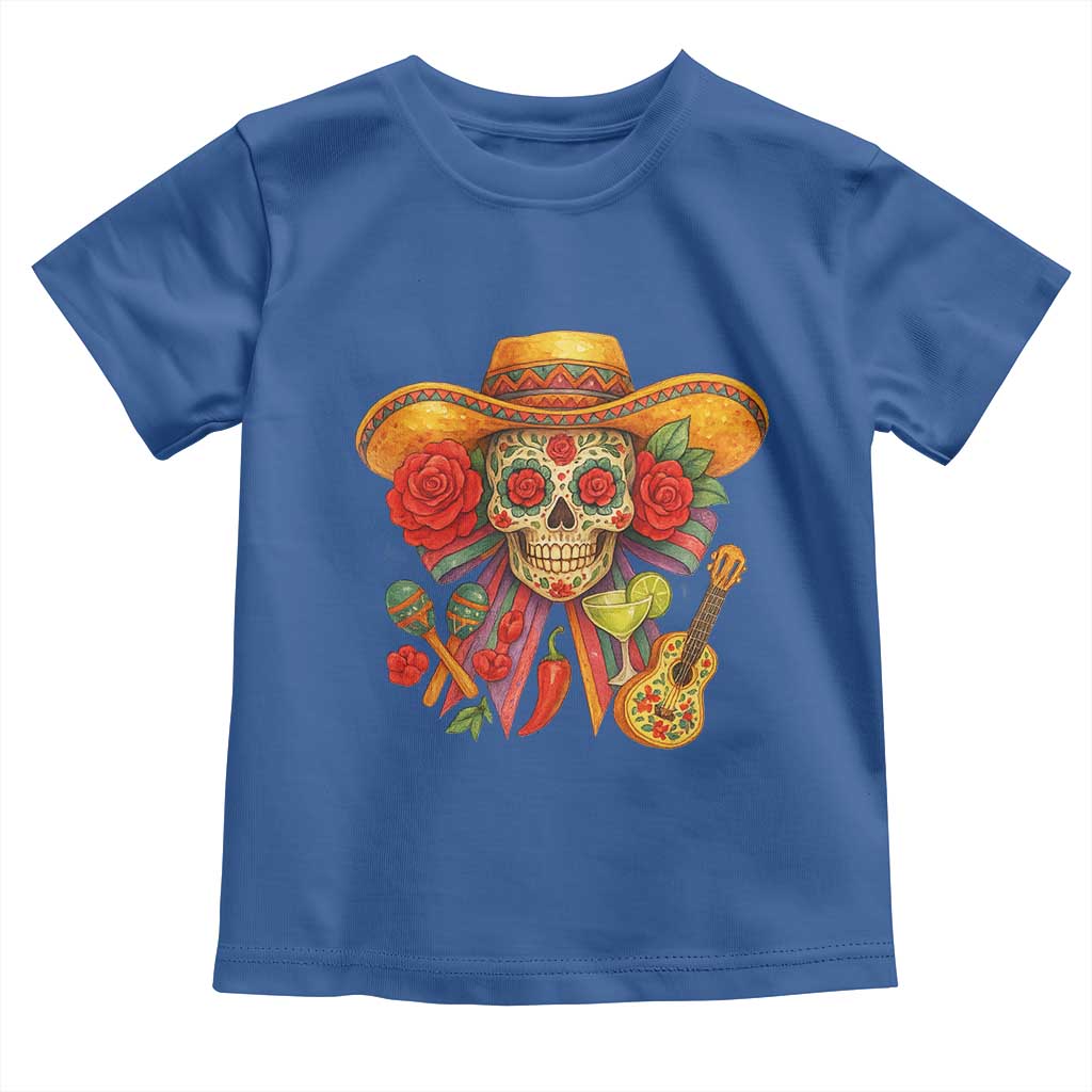 Funny Cinco De Mayo Sugar Skull Sombrero Hat Bow Toddler T Shirt
