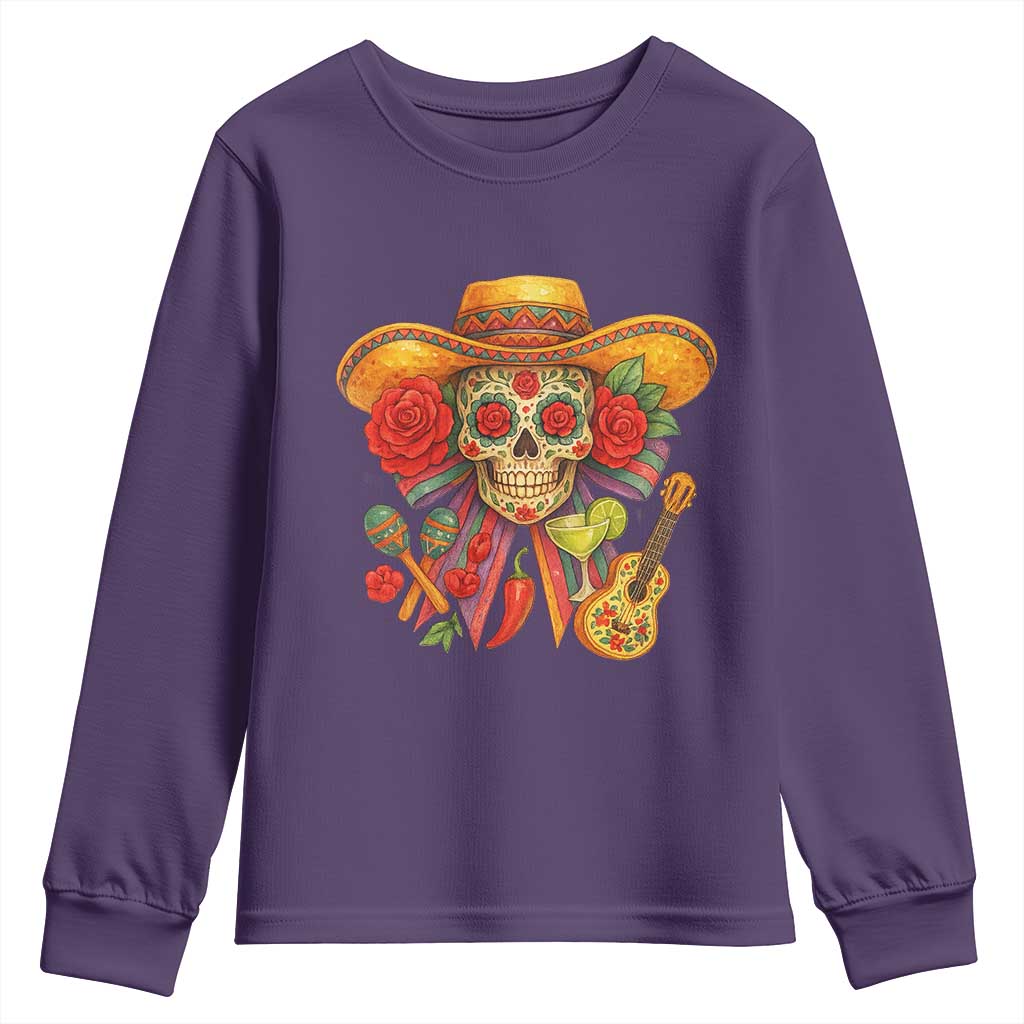 Funny Cinco De Mayo Sugar Skull Sombrero Hat Bow Youth Sweatshirt