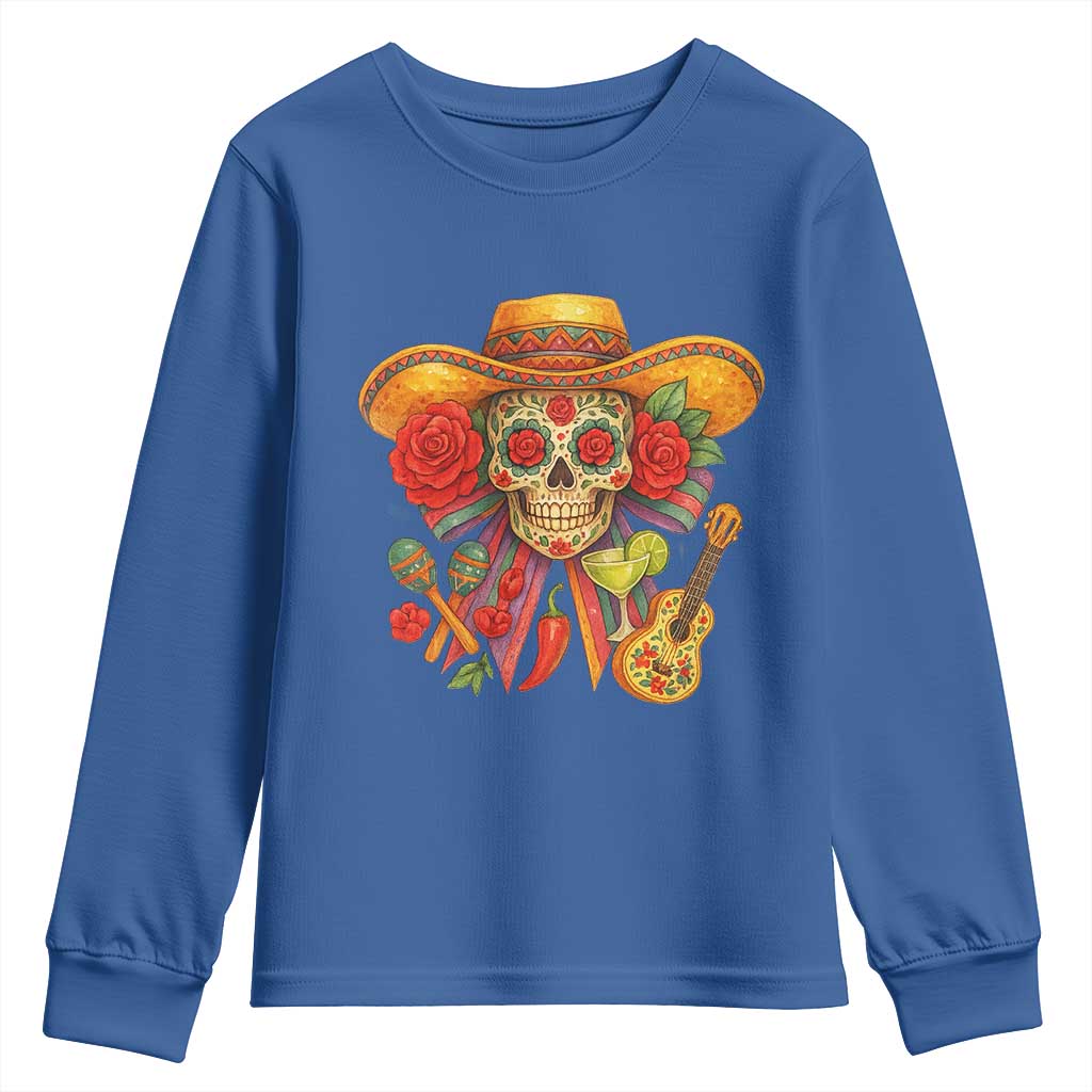 Funny Cinco De Mayo Sugar Skull Sombrero Hat Bow Youth Sweatshirt