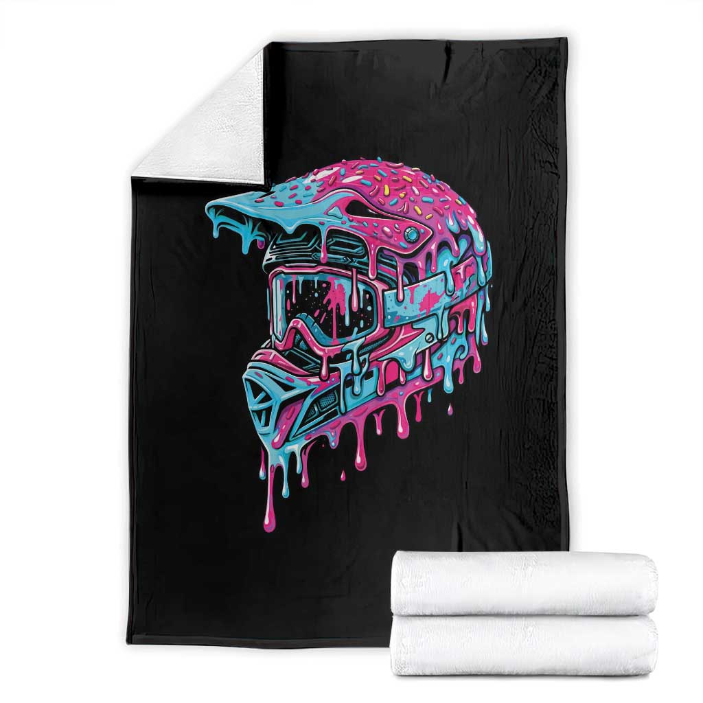 Motocross Helmet Drip Ice Cream Melt Graphic Dirt Bike Racing Throw Blanket