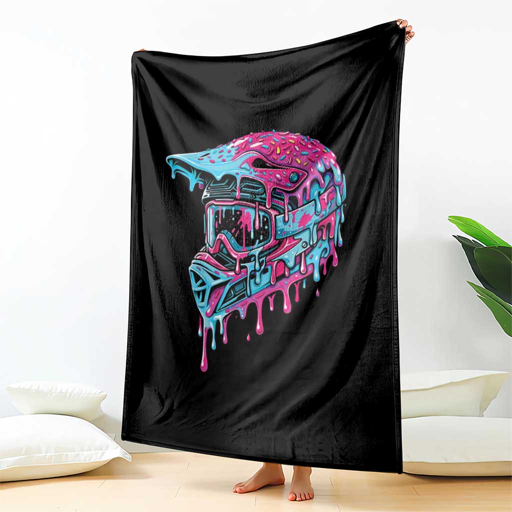 Motocross Helmet Drip Ice Cream Melt Graphic Dirt Bike Racing Throw Blanket