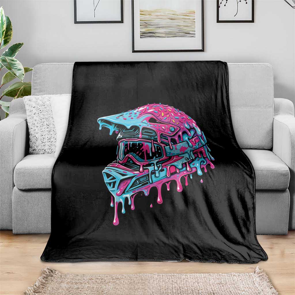 Motocross Helmet Drip Ice Cream Melt Graphic Dirt Bike Racing Throw Blanket