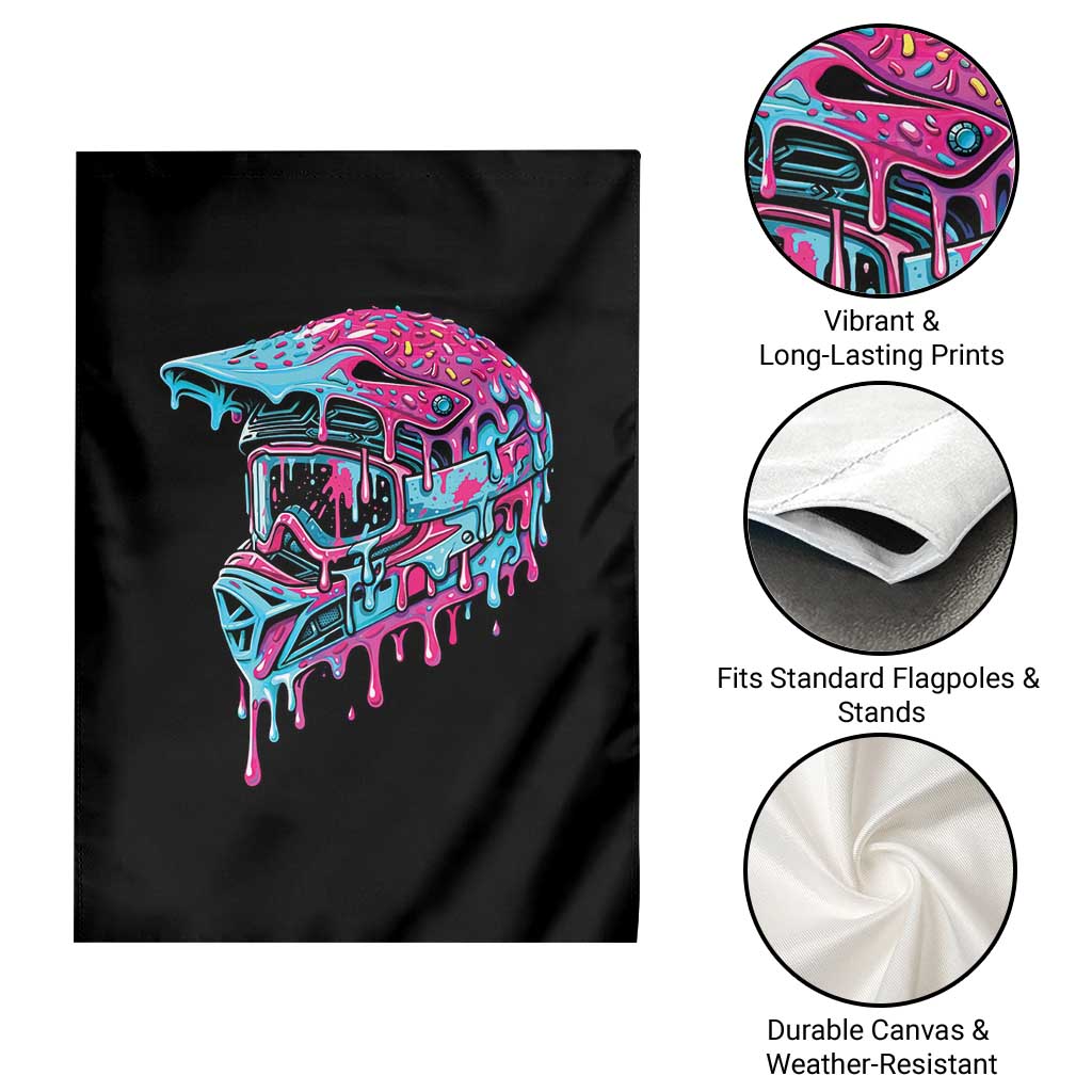Motocross Helmet Drip Ice Cream Melt Graphic Dirt Bike Racing Garden Flag