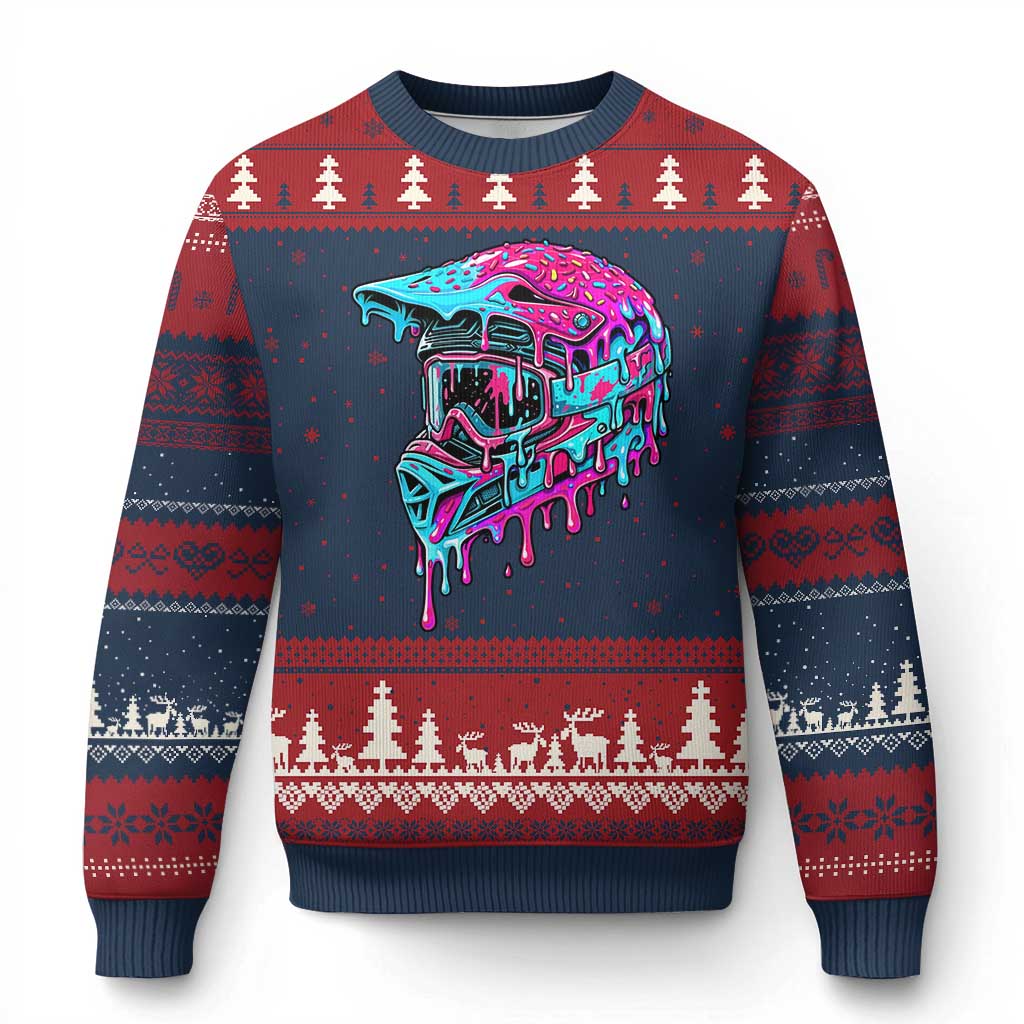 Motocross Helmet Drip Ice Cream Melt Graphic Dirt Bike Racing Ugly Christmas Sweater