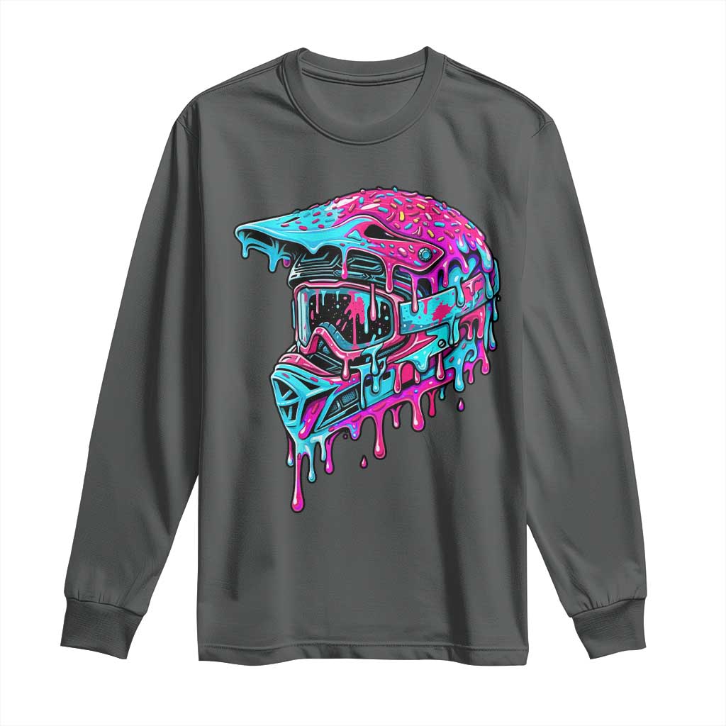Motocross Helmet Drip Ice Cream Melt Graphic Dirt Bike Racing Long Sleeve Shirt