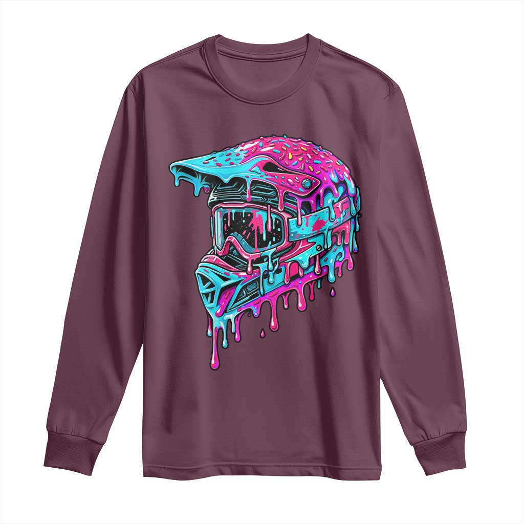 Motocross Helmet Drip Ice Cream Melt Graphic Dirt Bike Racing Long Sleeve Shirt
