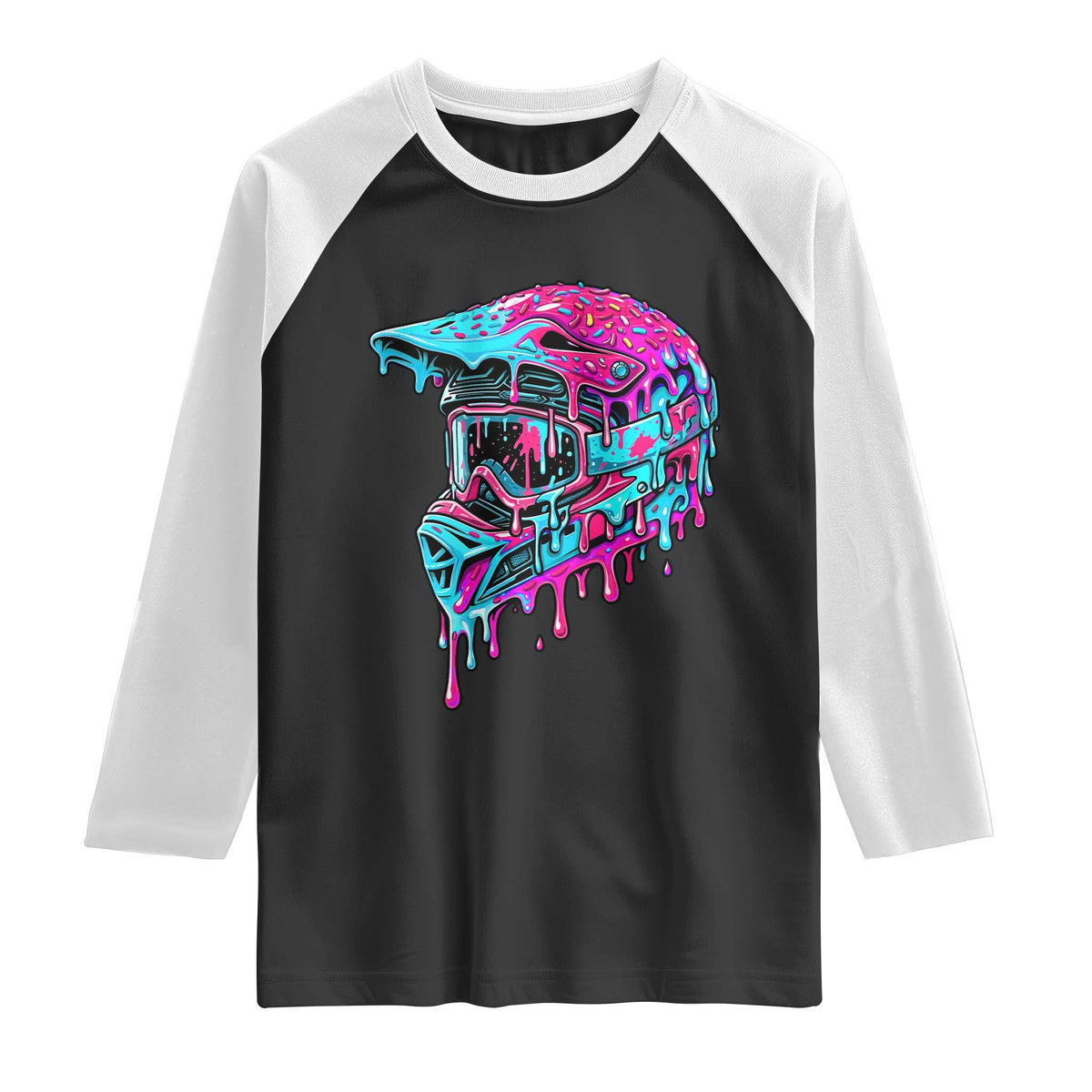 Motocross Helmet Drip Ice Cream Melt Graphic Dirt Bike Racing Raglan Shirt