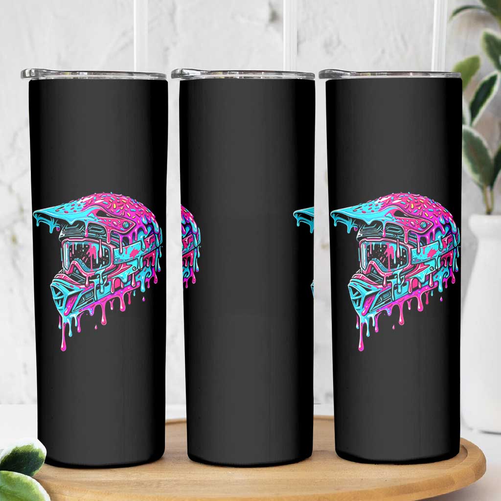 Motocross Helmet Drip Ice Cream Melt Graphic Dirt Bike Racing Skinny Tumbler