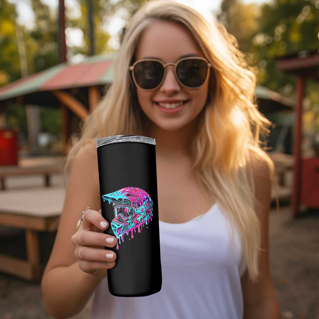 Motocross Helmet Drip Ice Cream Melt Graphic Dirt Bike Racing Skinny Tumbler