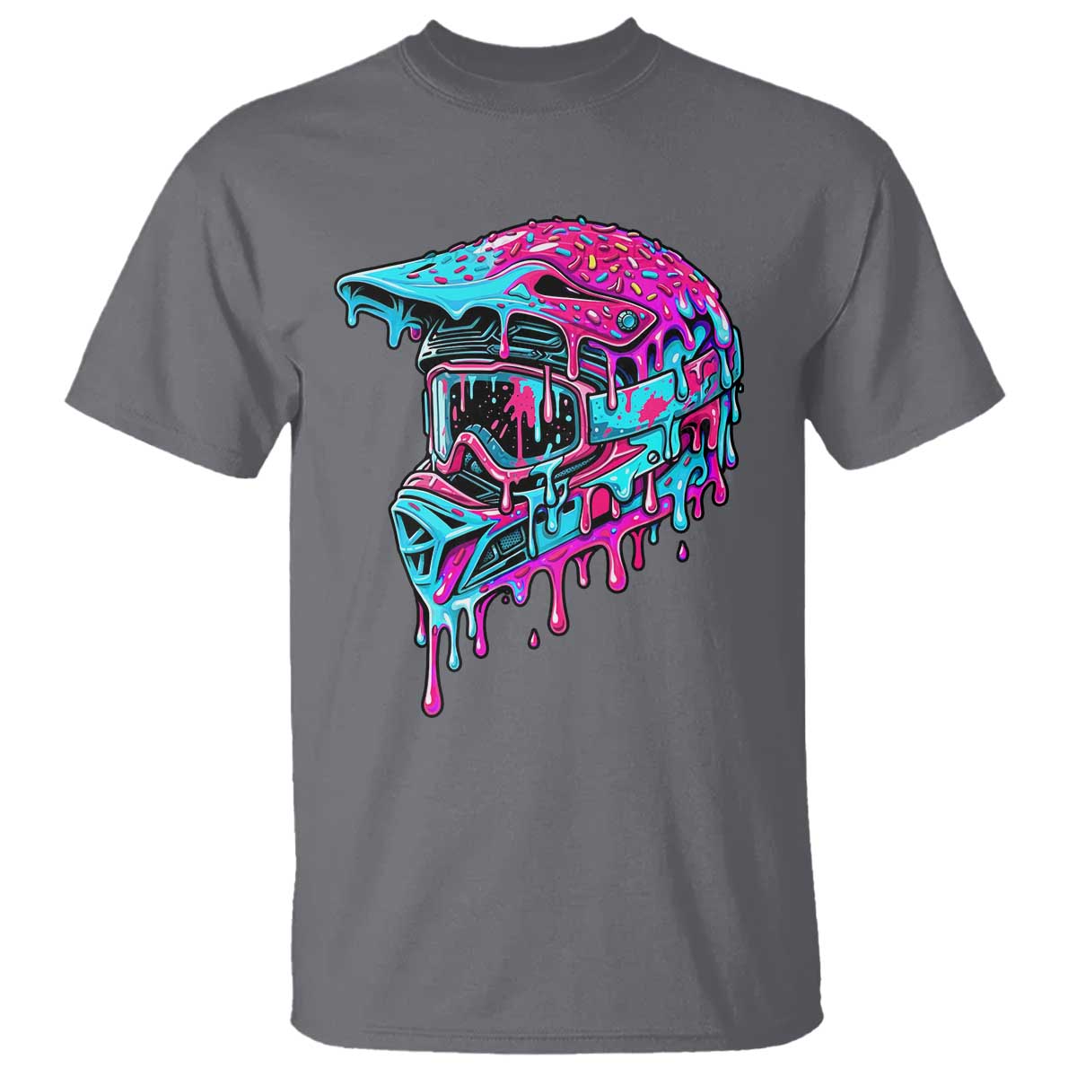 Motocross Helmet Drip Ice Cream Melt Graphic Dirt Bike Racing T Shirt