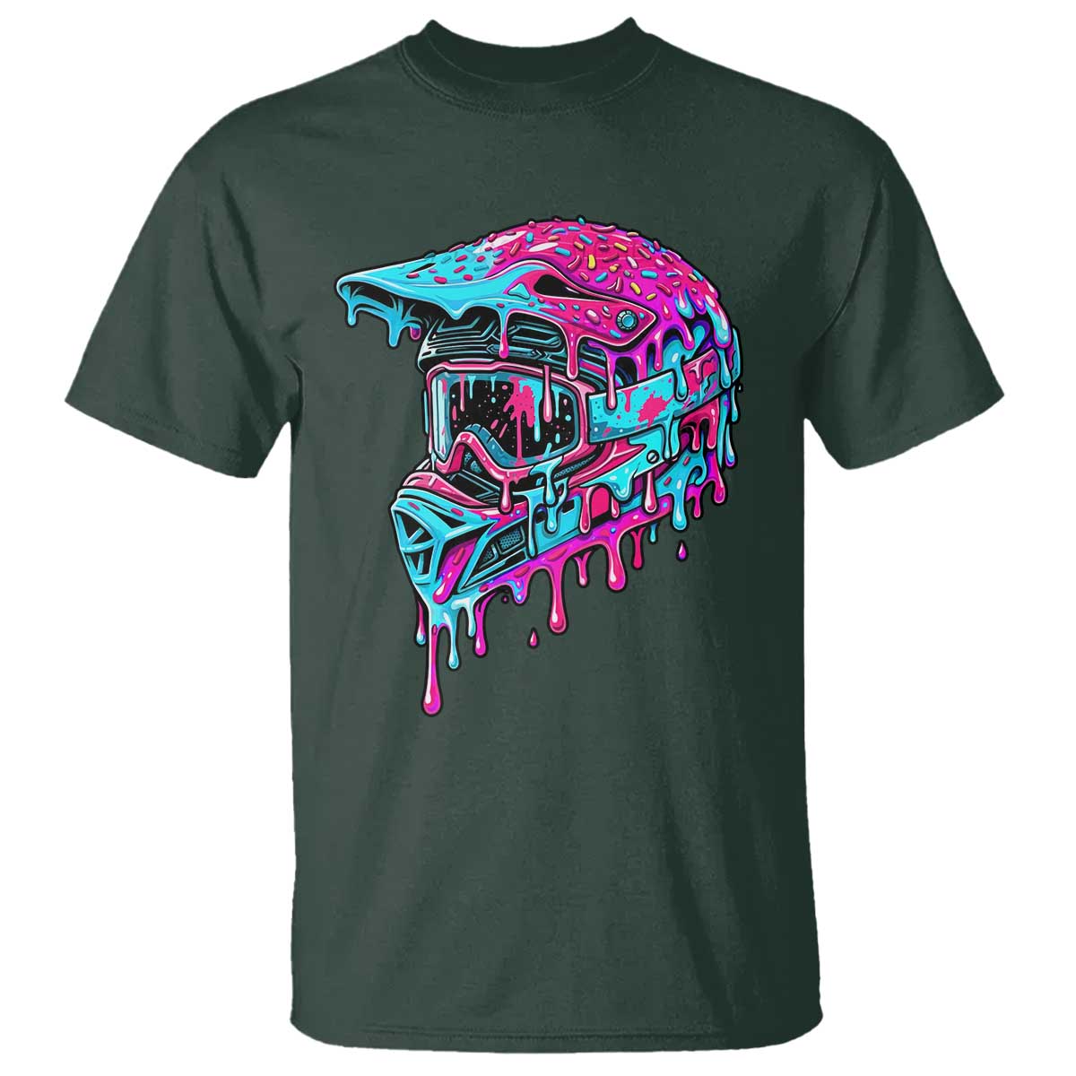 Motocross Helmet Drip Ice Cream Melt Graphic Dirt Bike Racing T Shirt