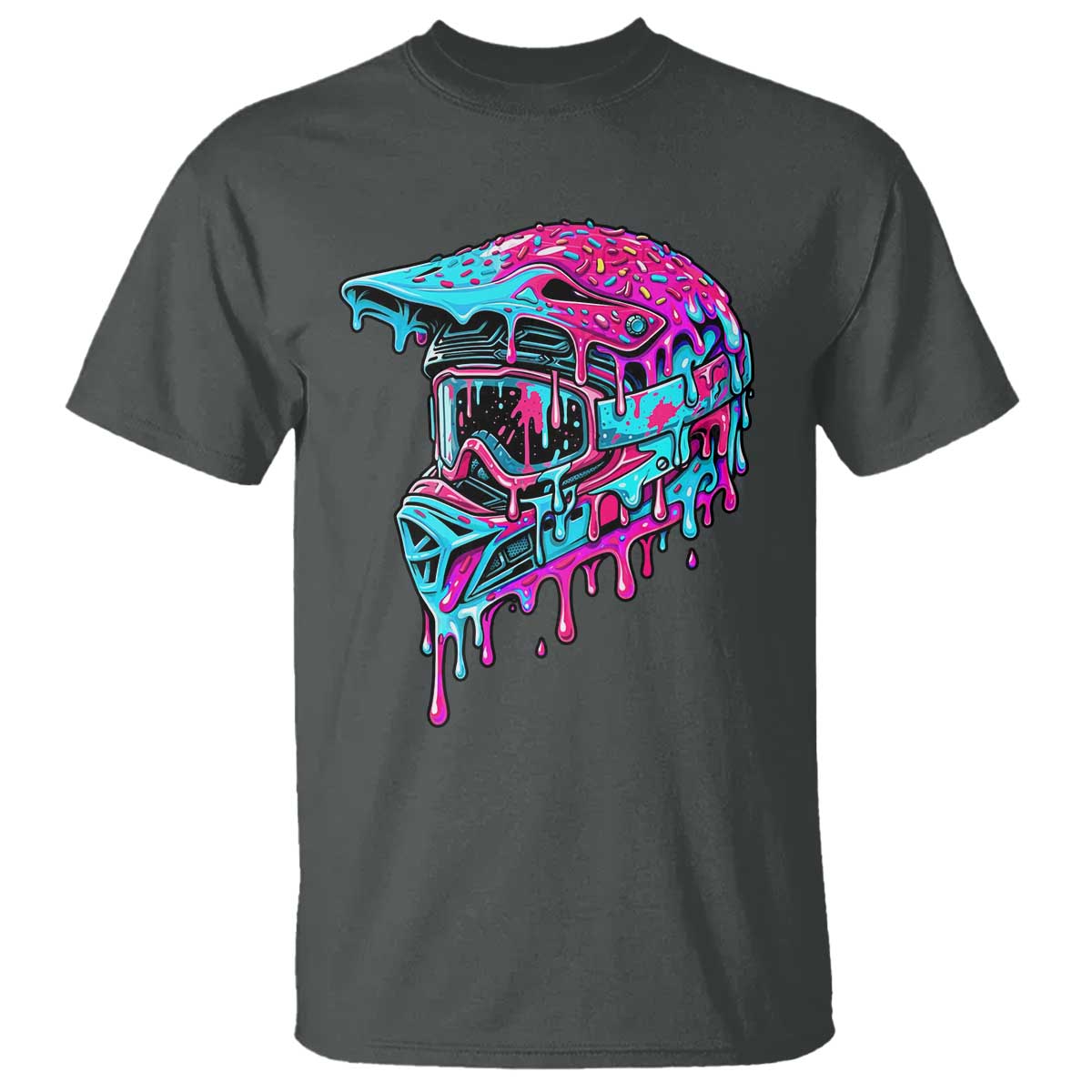 Motocross Helmet Drip Ice Cream Melt Graphic Dirt Bike Racing T Shirt
