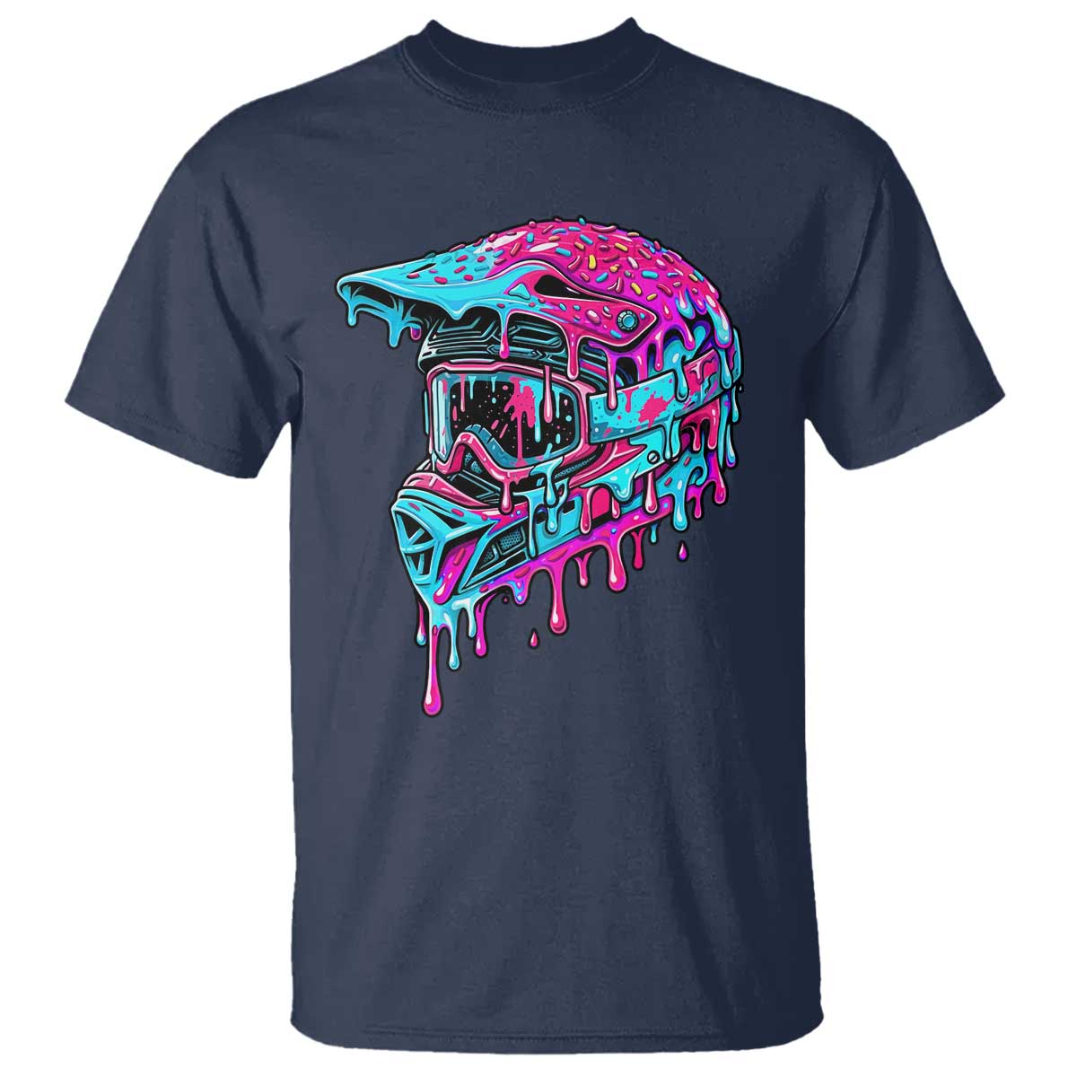 Motocross Helmet Drip Ice Cream Melt Graphic Dirt Bike Racing T Shirt