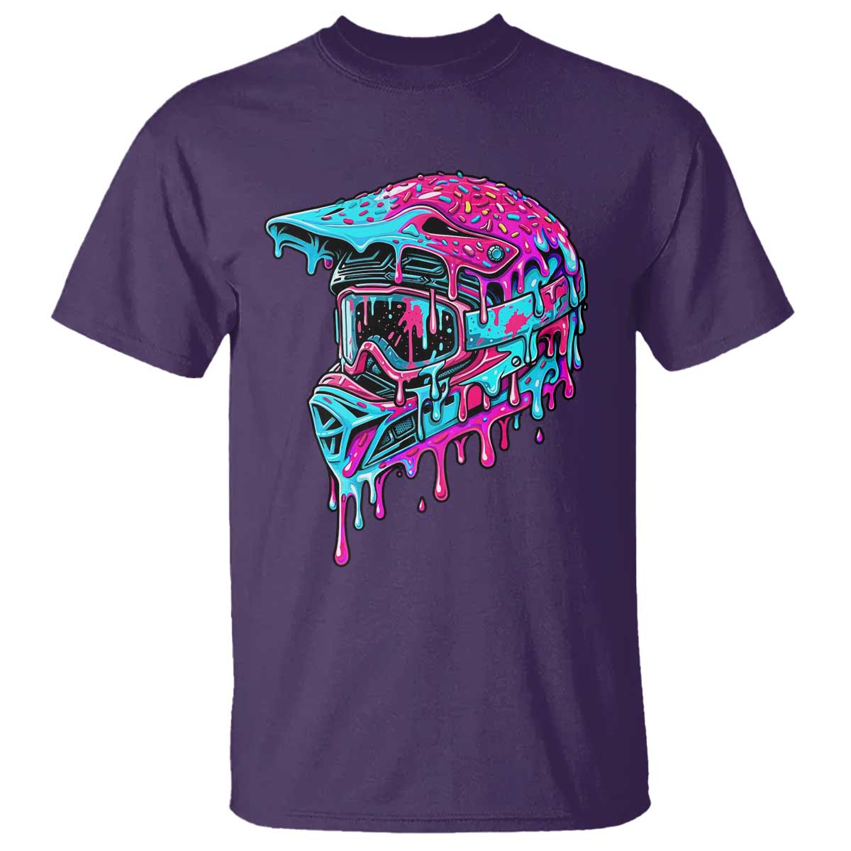 Motocross Helmet Drip Ice Cream Melt Graphic Dirt Bike Racing T Shirt