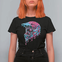 Motocross Helmet Drip Ice Cream Melt Graphic Dirt Bike Racing T Shirt For Women