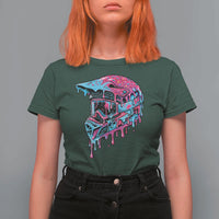 Motocross Helmet Drip Ice Cream Melt Graphic Dirt Bike Racing T Shirt For Women