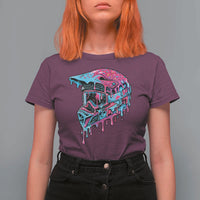 Motocross Helmet Drip Ice Cream Melt Graphic Dirt Bike Racing T Shirt For Women