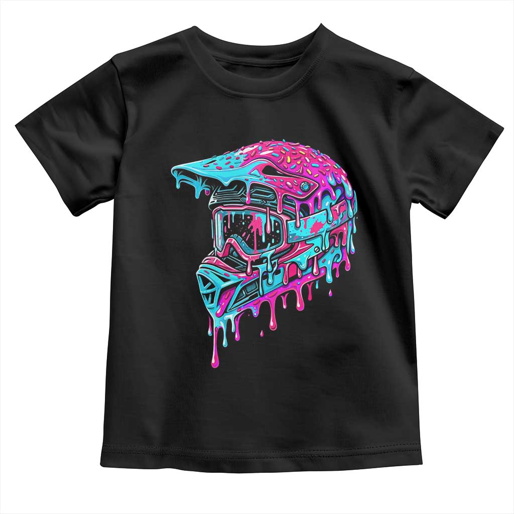 Motocross Helmet Drip Ice Cream Melt Graphic Dirt Bike Racing Toddler T Shirt
