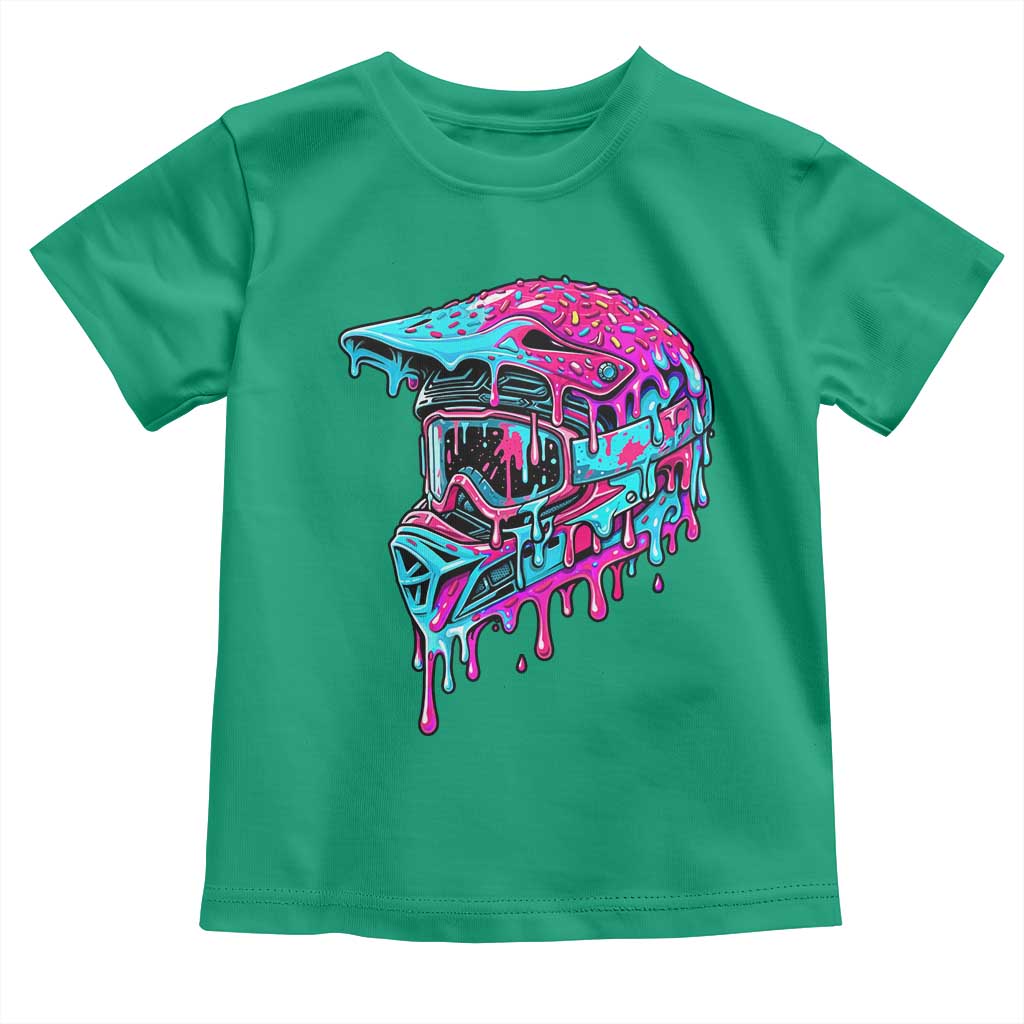Motocross Helmet Drip Ice Cream Melt Graphic Dirt Bike Racing Toddler T Shirt