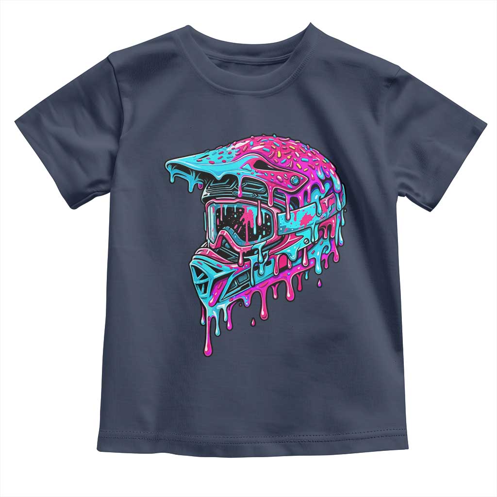 Motocross Helmet Drip Ice Cream Melt Graphic Dirt Bike Racing Toddler T Shirt