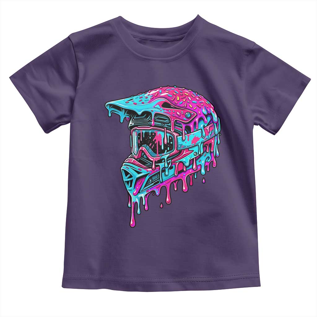 Motocross Helmet Drip Ice Cream Melt Graphic Dirt Bike Racing Toddler T Shirt