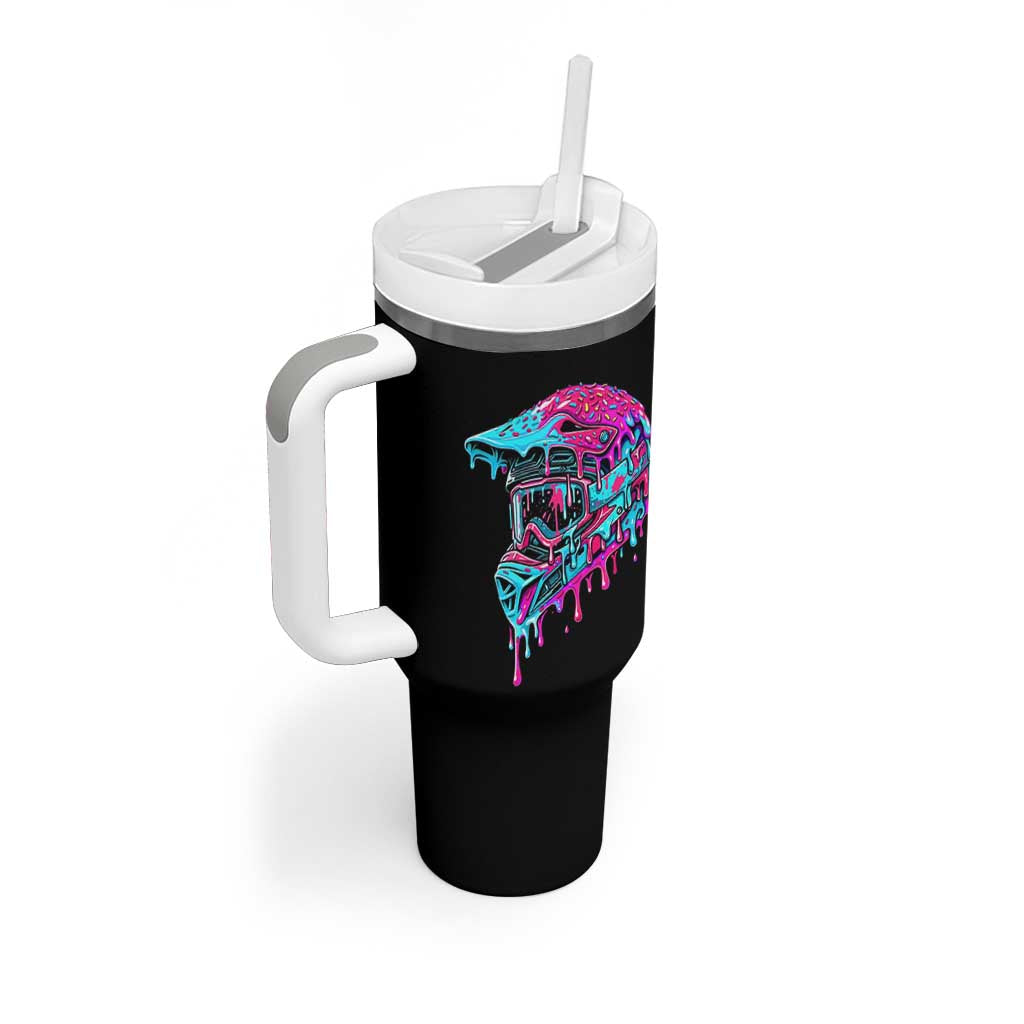 Motocross Helmet Drip Ice Cream Melt Graphic Dirt Bike Racing Tumbler With Handle