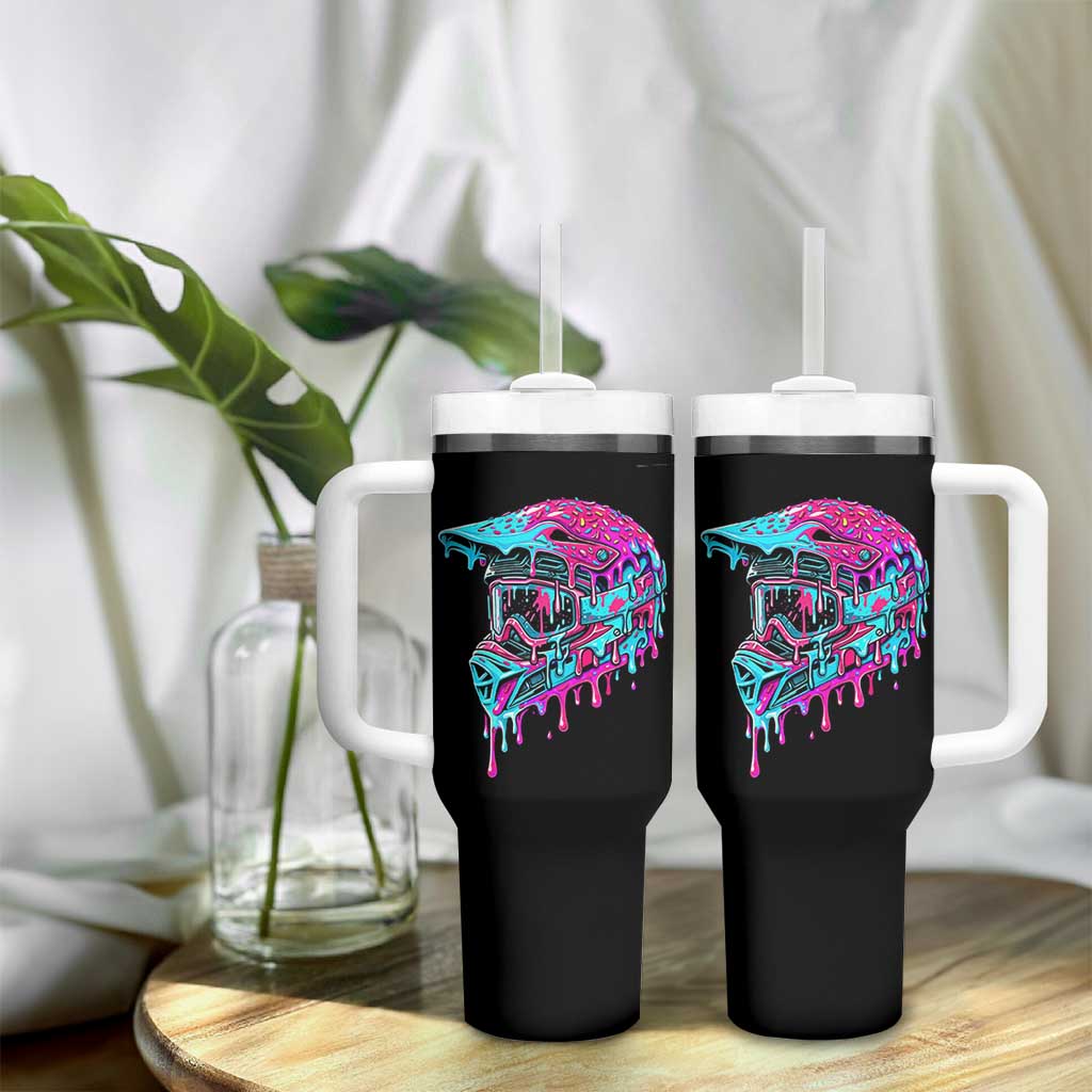 Motocross Helmet Drip Ice Cream Melt Graphic Dirt Bike Racing Tumbler With Handle