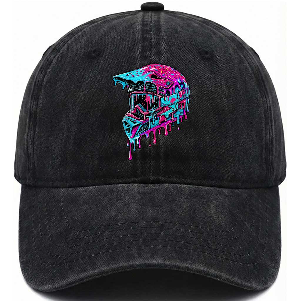 Motocross Helmet Drip Ice Cream Melt Graphic Dirt Bike Racing Washed Cotton Baseball Cap