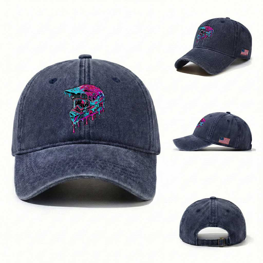 Motocross Helmet Drip Ice Cream Melt Graphic Dirt Bike Racing Washed Cotton Baseball Cap