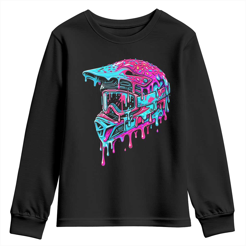 Motocross Helmet Drip Ice Cream Melt Graphic Dirt Bike Racing Youth Sweatshirt