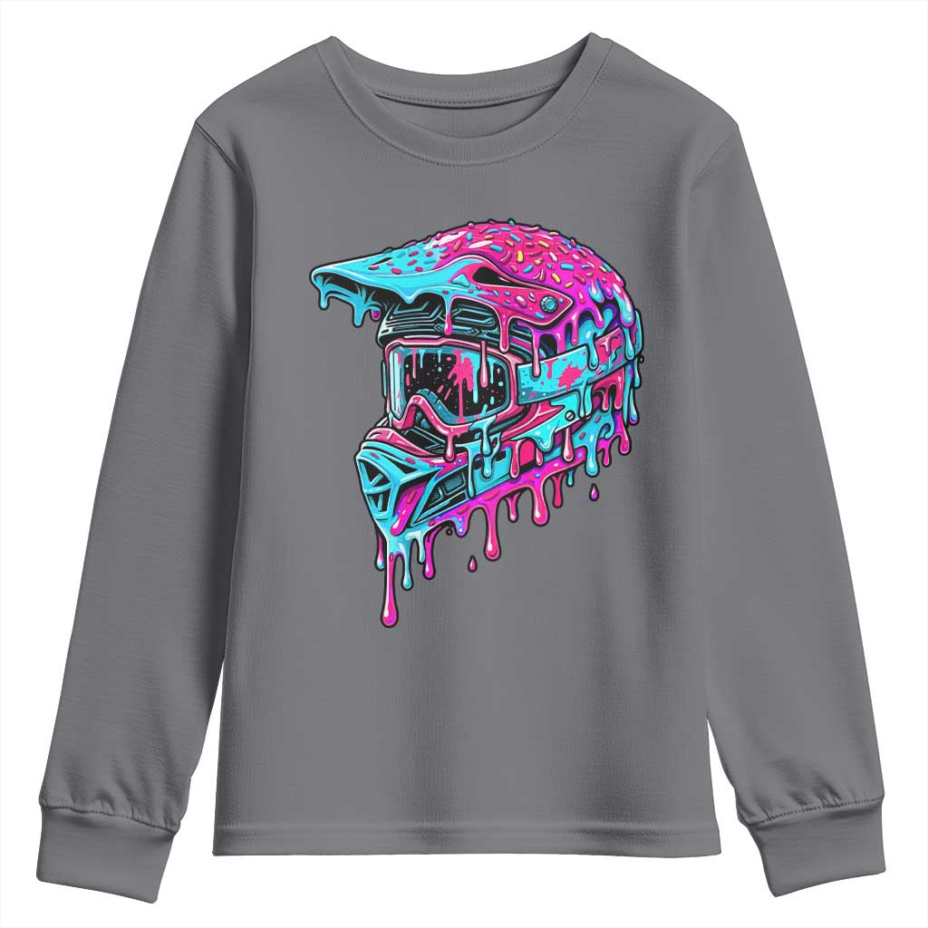 Motocross Helmet Drip Ice Cream Melt Graphic Dirt Bike Racing Youth Sweatshirt