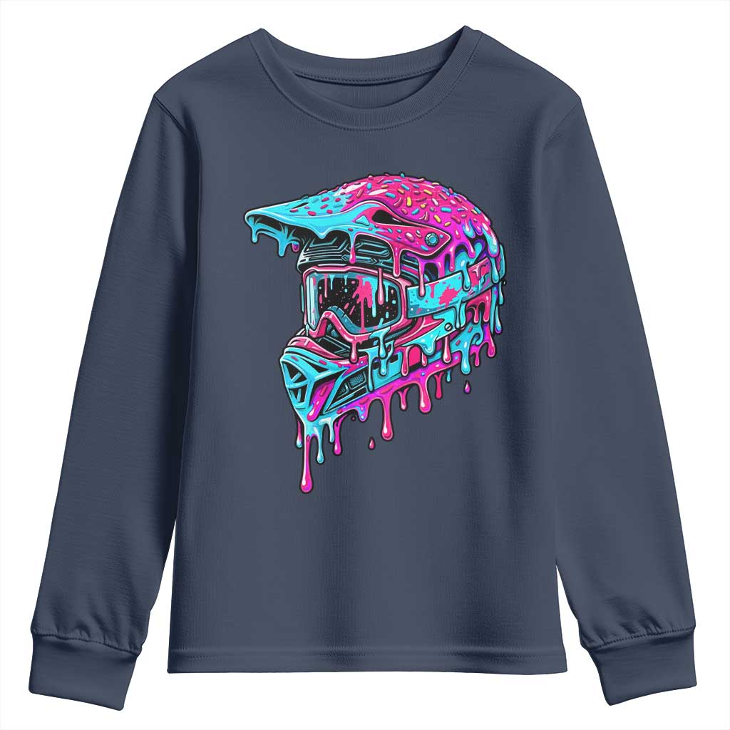 Motocross Helmet Drip Ice Cream Melt Graphic Dirt Bike Racing Youth Sweatshirt