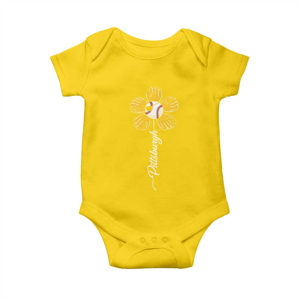 Pittsburgh Sport Retro Baseball Flower Baby Onesie Funny Game Day