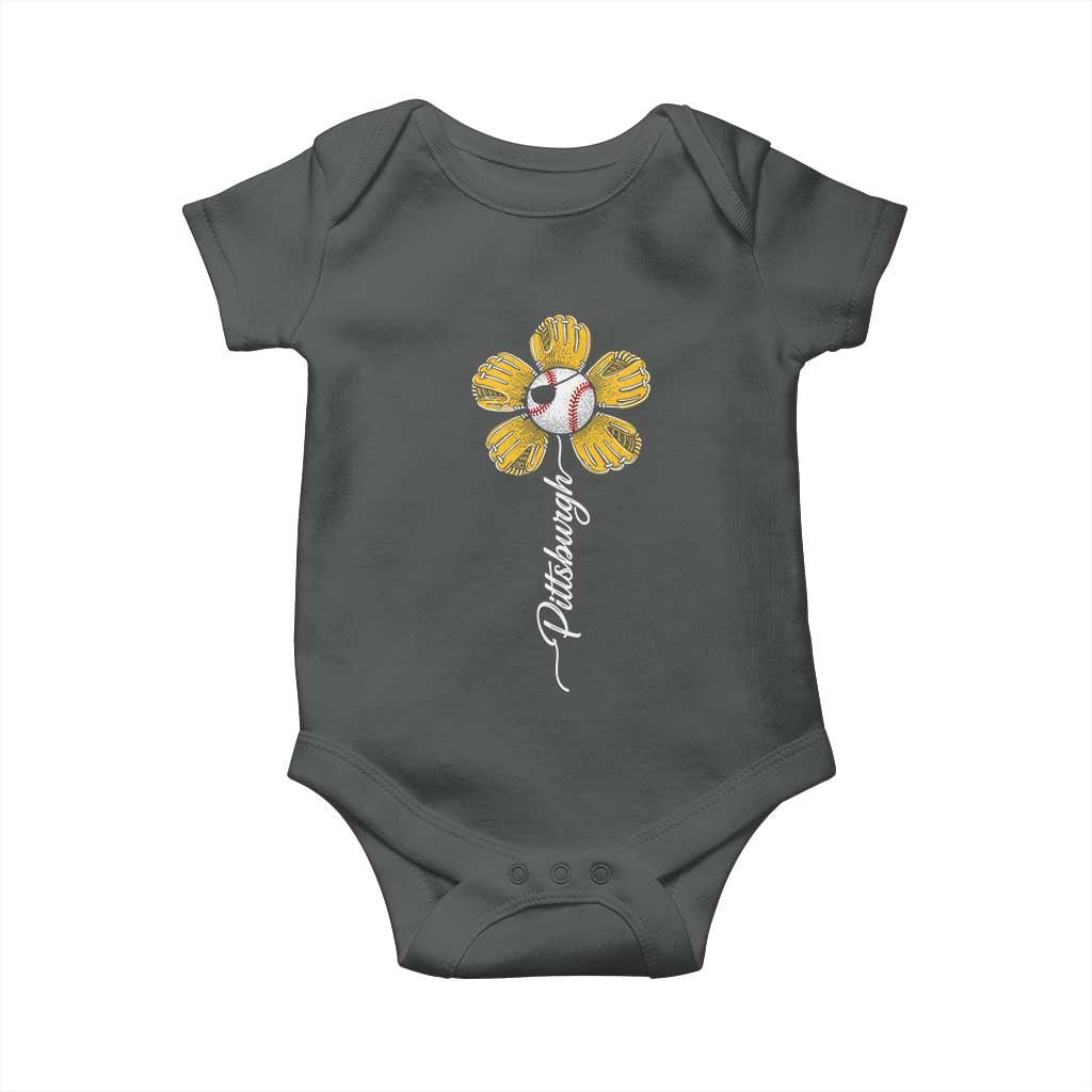 Pittsburgh Sport Retro Baseball Flower Baby Onesie Funny Game Day