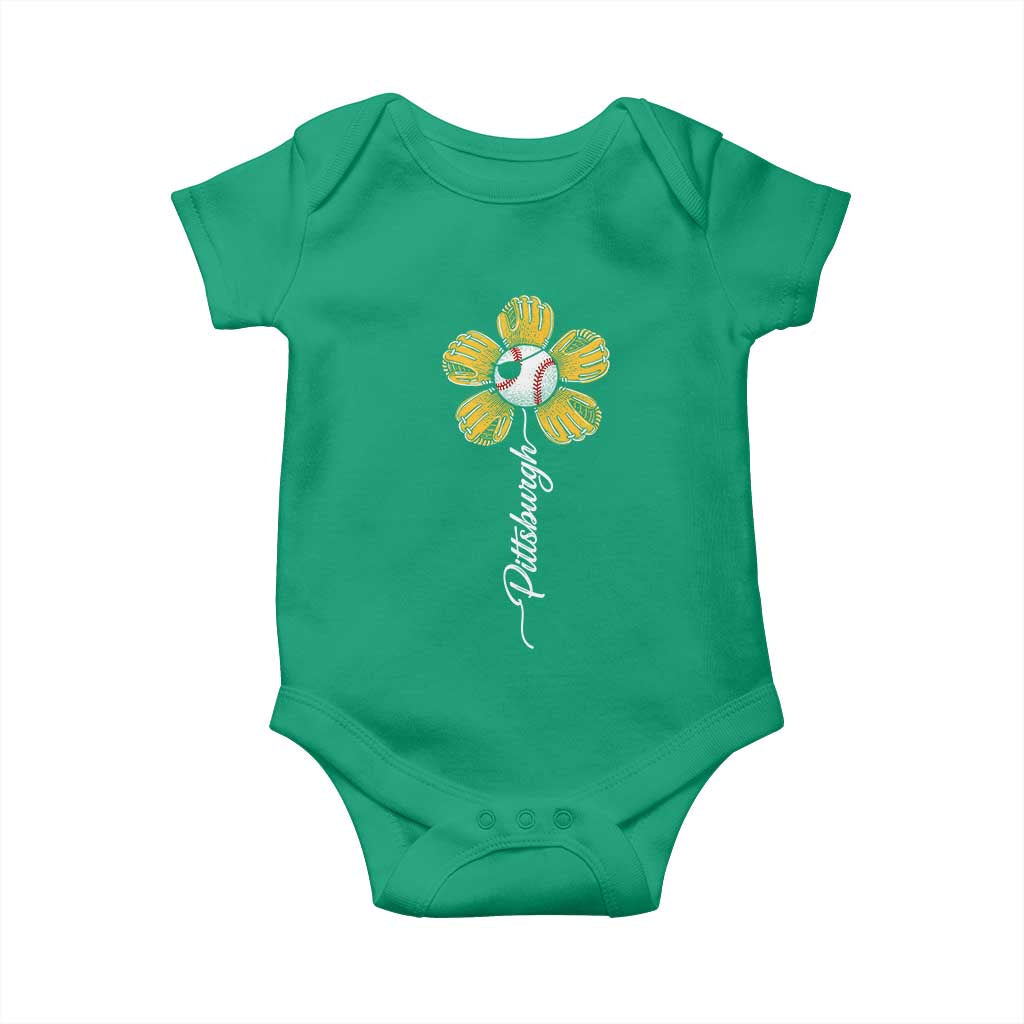 Pittsburgh Sport Retro Baseball Flower Baby Onesie Funny Game Day