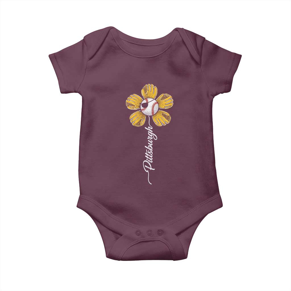 Pittsburgh Sport Retro Baseball Flower Baby Onesie Funny Game Day