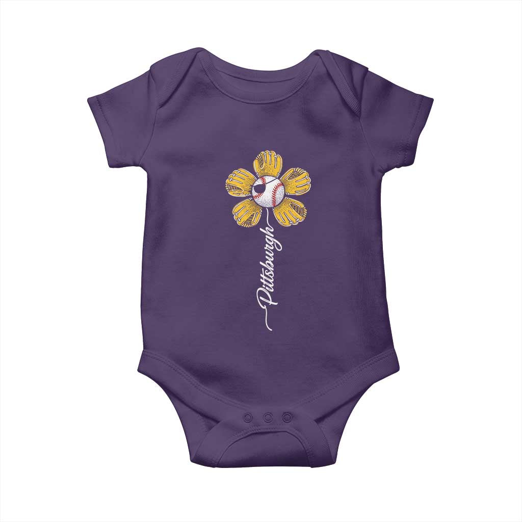 Pittsburgh Sport Retro Baseball Flower Baby Onesie Funny Game Day