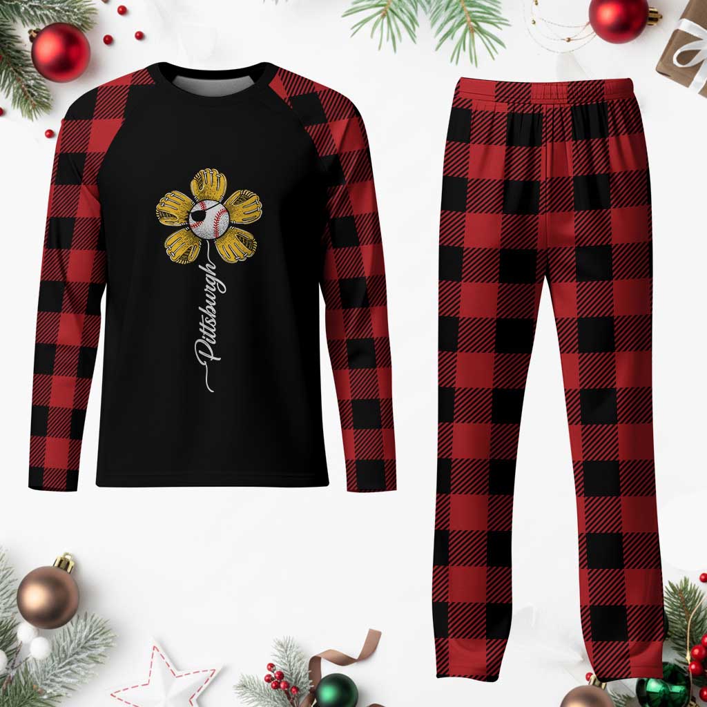 Pittsburgh Sport Retro Baseball Flower Plaid Pajama Set Funny Game Day
