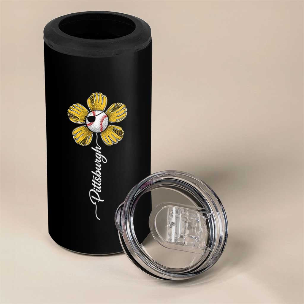Pittsburgh Sport Retro Baseball Flower 4 in 1 Can Cooler Tumbler Funny Game Day