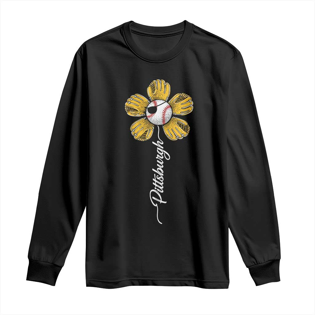 Pittsburgh Sport Retro Baseball Flower Long Sleeve Shirt Funny Game Day
