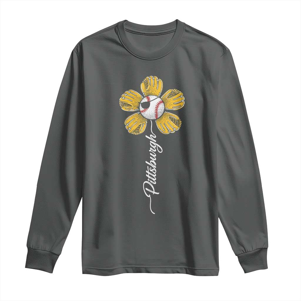 Pittsburgh Sport Retro Baseball Flower Long Sleeve Shirt Funny Game Day