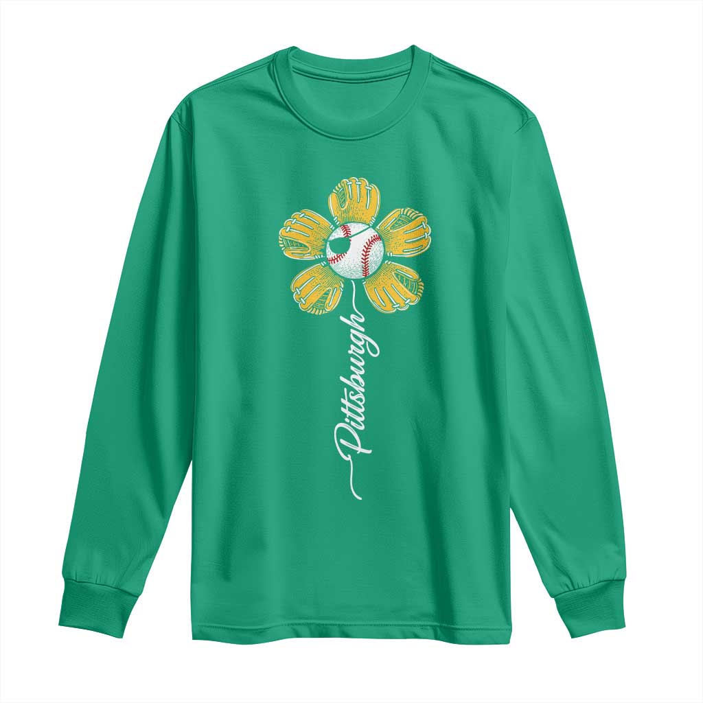Pittsburgh Sport Retro Baseball Flower Long Sleeve Shirt Funny Game Day
