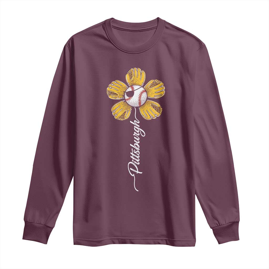 Pittsburgh Sport Retro Baseball Flower Long Sleeve Shirt Funny Game Day