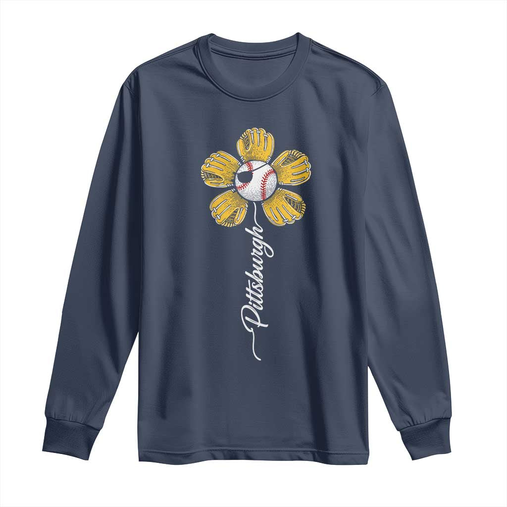 Pittsburgh Sport Retro Baseball Flower Long Sleeve Shirt Funny Game Day