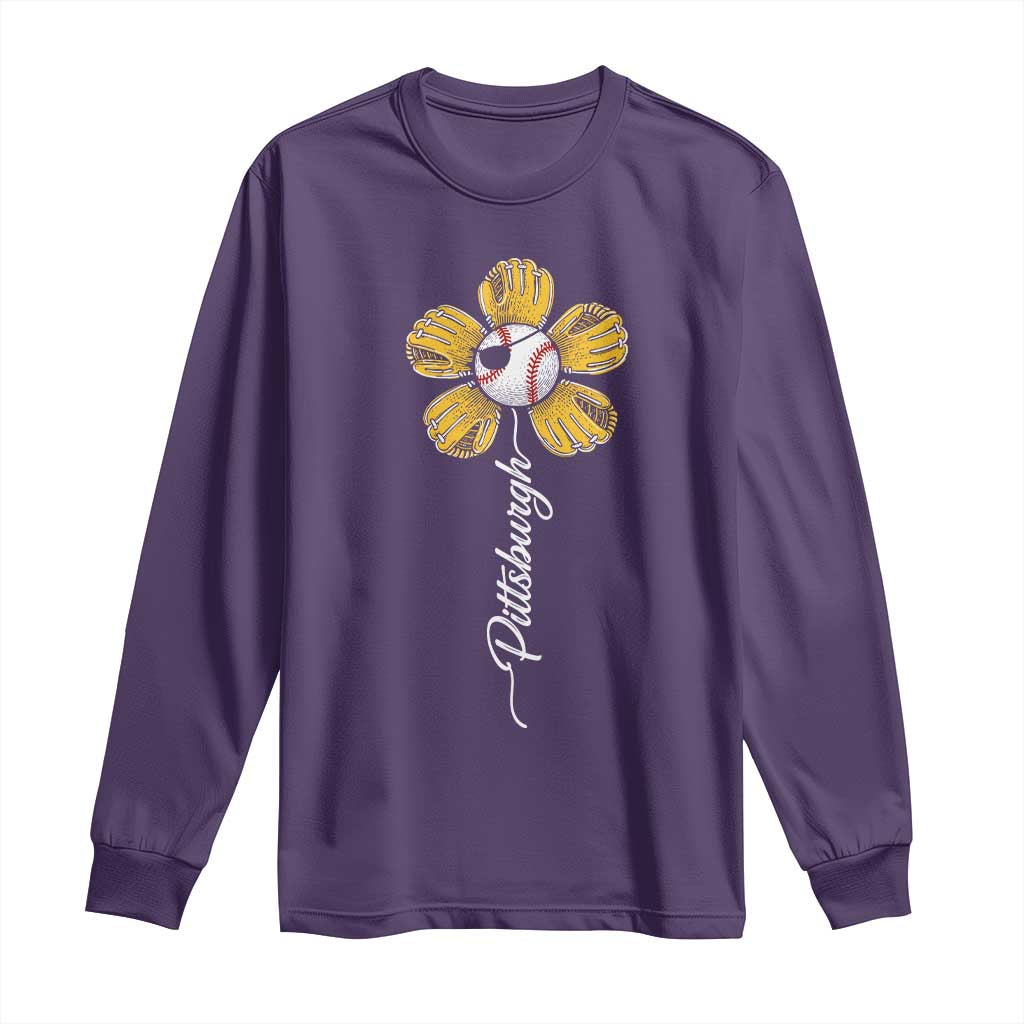 Pittsburgh Sport Retro Baseball Flower Long Sleeve Shirt Funny Game Day