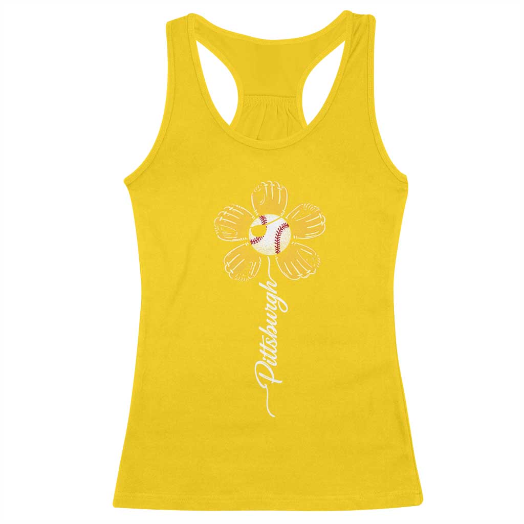Pittsburgh Sport Retro Baseball Flower Racerback Tank Top Funny Game Day