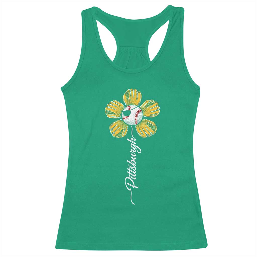 Pittsburgh Sport Retro Baseball Flower Racerback Tank Top Funny Game Day